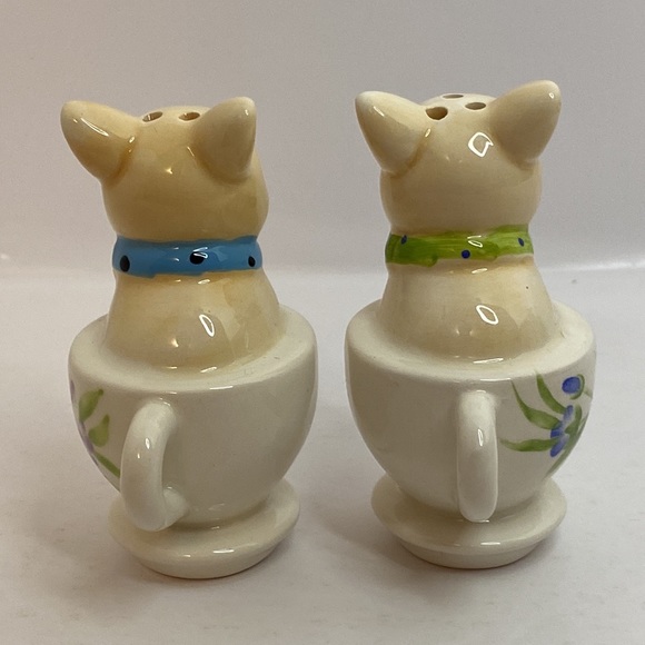 Salt and Pepper Shakers Dogs in Teacups Ceramic 3 1/2” high - Picture 5 of 10
